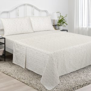 100% Cotton Percale Bed Sheet Set, 3 PCS, Twin Size, Golden Floral