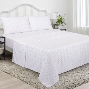 100% Cotton Percale Bed Sheet Set, 3 PCS, Full Size, Cream Abstract