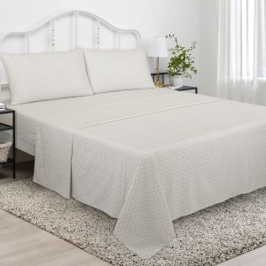 100% Cotton Percale Bed Sheet Set, 3 PCS, Twin Size, Beige Floral